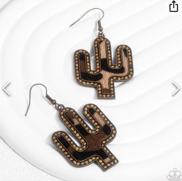 Western Worth Brass EARRINGS Cactus Exclusive Vintage - Picture 1 of 5